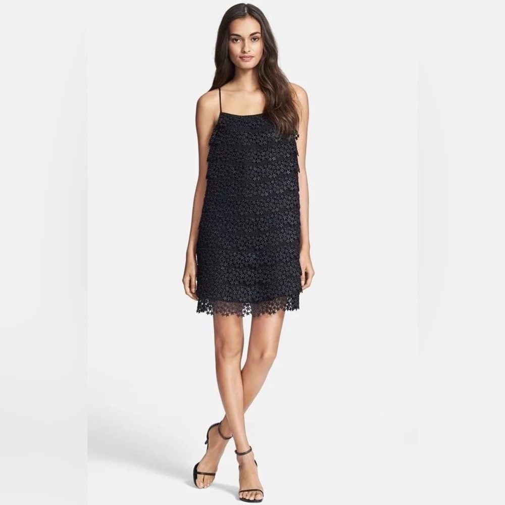 Diane Von Furstenberg Star Embellished Tiered Shift Dress Black NWT